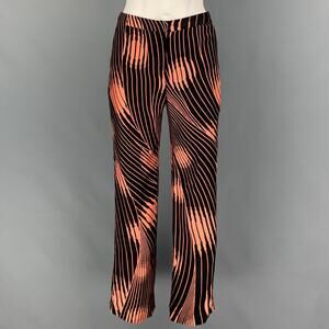 GIANNI VERSACE Size 4 Black Coral Abstract Flat Front Casual Pants